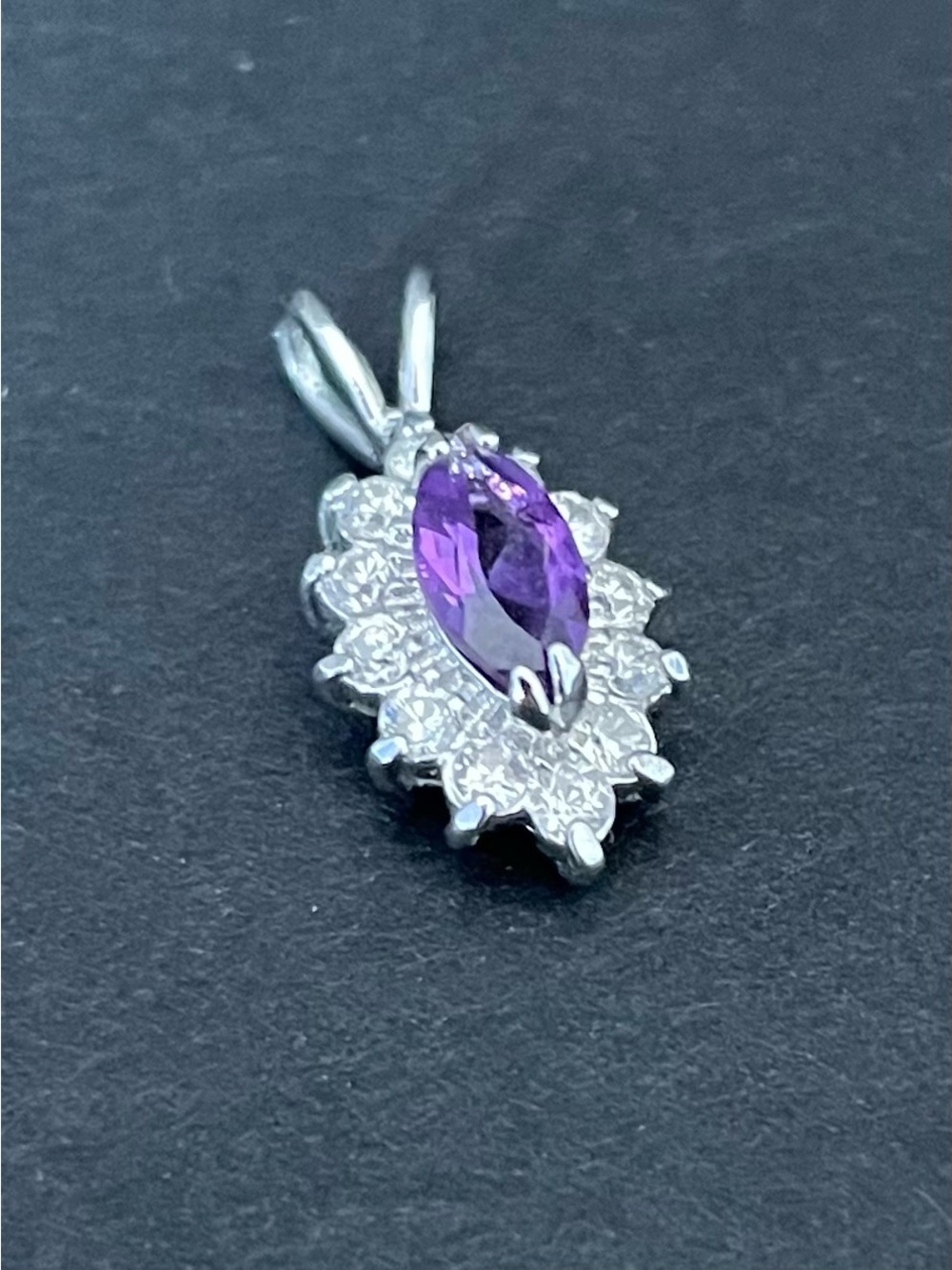 Sterling Silver Amethyst Halo Pendant - Purple